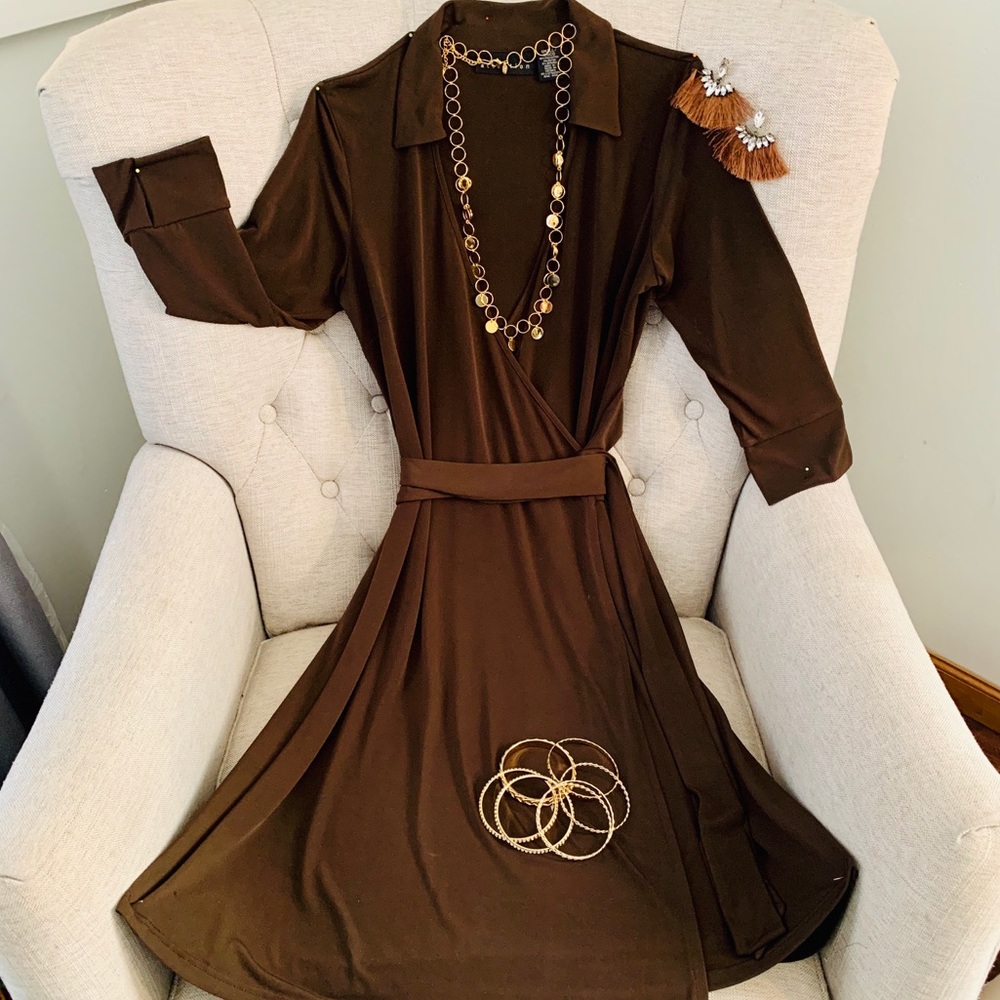 Marron’ Faux Wrap Dress